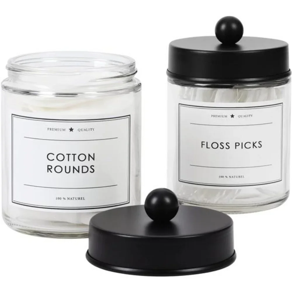 2-Pack Bathroom Apothecary Storage Jars, Vanity Countertop Canister, Glass Jars